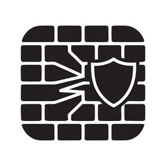 Powerful shield breaking through a brick wall representing strong cybersecurity firewall protection and overcoming digital security threat