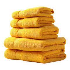 Soft stacked yellow towels on a transparent background