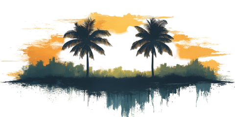 Colorful tropical landscape image with sunrise or sunset