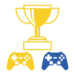 Golden trophy and game controllers icon symbolizing gaming achievement and esports victory