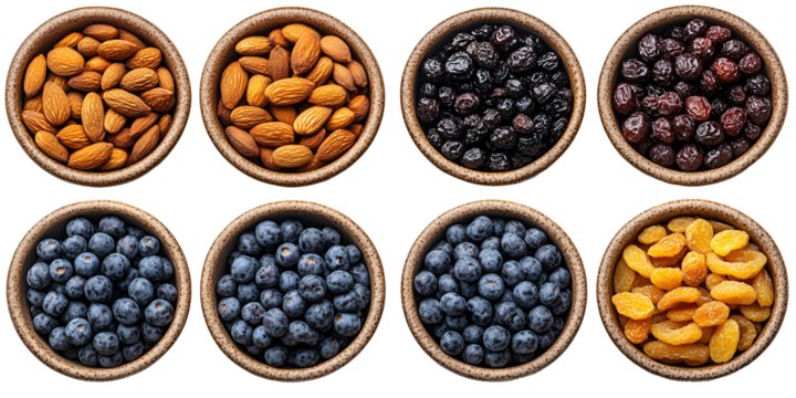 Colorful variety of dried fruits and nuts display