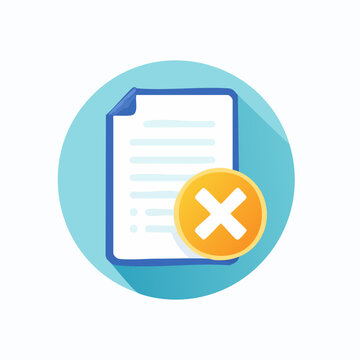 Document Deletion Icon with Cross Symbol on Blue Background.