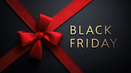Black Friday sale banner with red ribbon and bow on a dark background