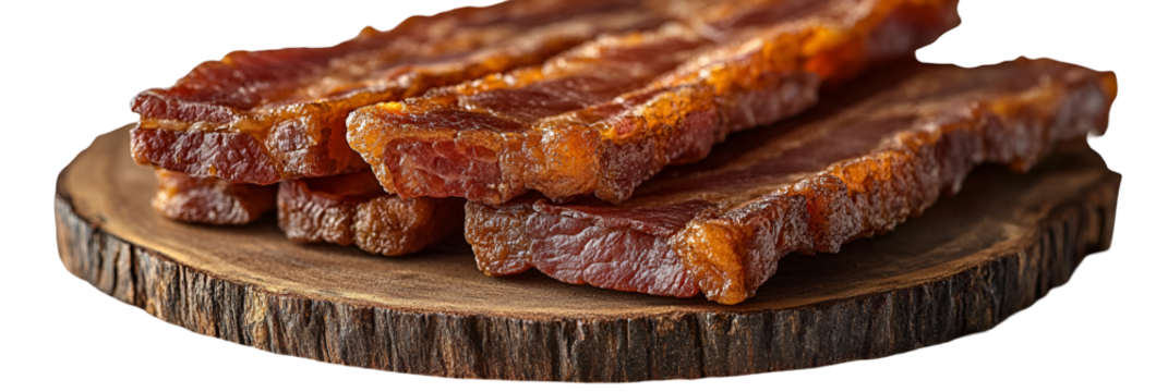 Cooked meat slices on a plate close up