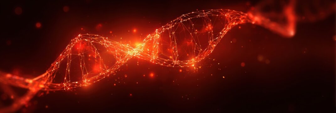 A vibrant DNA double helix glows against a dark background, showcasing intricate light patterns that inspire scientific wonder.