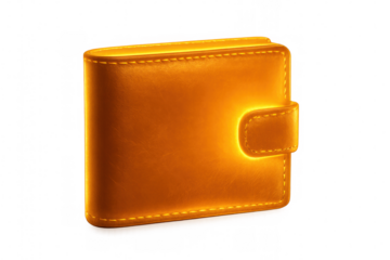 Glowing leather wallet representing wealth, savings, financial security, and money management on transparent background