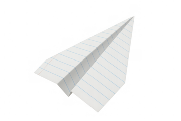 Paper airplane flying with lined paper texture, symbolizing childhood, communication, and creative freedom