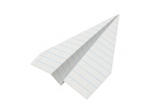 Paper airplane flying with lined paper texture, symbolizing childhood, communication, and creative freedom