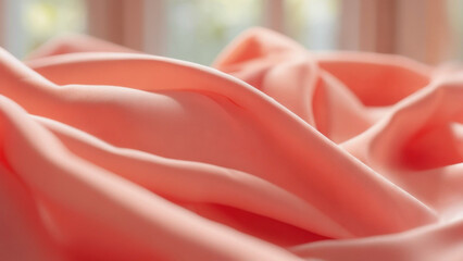 自然光に揺れるパステルコーラルの柔らかな布のモーションブラー背景