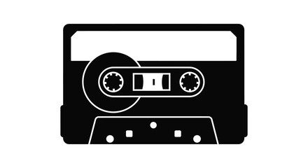 Retro audio cassette tape for music playback and recording in a stark black silhouette