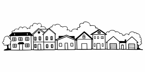 Residential Skyline Background with Big and Small Homes