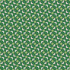 Geometric Interlocking Square Shape Repeated Motif Dark and Light Green Pattern