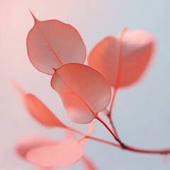 自然光に揺れるコーラルピンクの葉のソフトなモーションブラー背景