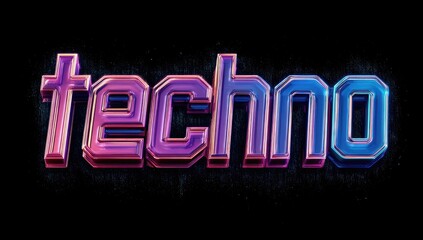 3D text "Techno" in vibrant pink & blue, stylized