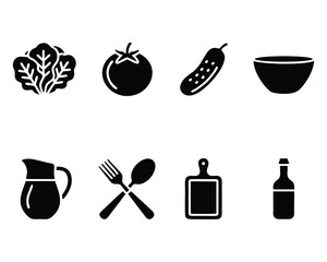 Food, Kitchen, and Cooking Glyph Icons Set - Vegetables and Utensils Symbols