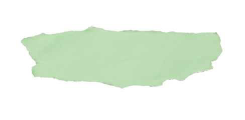 Un morceau de carton brut vert et déchiré sur un fond transparent. Un espace de copie.
