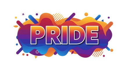 Colorful Abstract Pride Word Art with Wavy Shapes and Geometric Elements