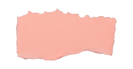 Un morceau de carton brut rectangle rose et déchiré sur un fond transparent. Un espace de copie.