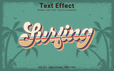Surfing text effect, Editable vintage retro text effect in Illustrator