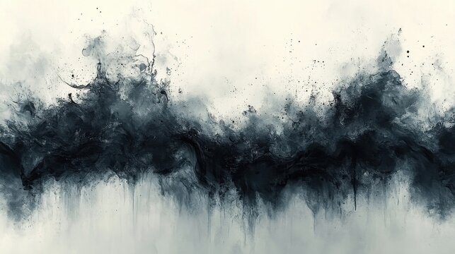 Abstract artwork of dark smoke or ink spreading across a white background