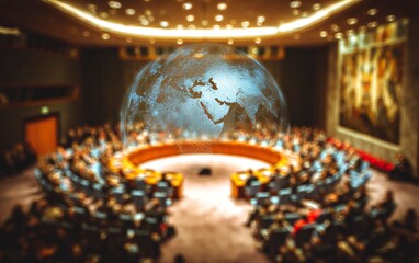 Inside the United Nations Security Council Meeting Room Awaits Global Leaders Debating International Policy, A Symbol of Diplomacy and World Affairs on a Challenging Stage