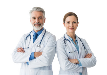 Two doctors posing isolated on transparent background