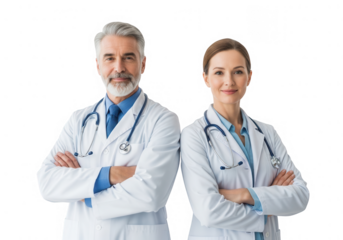 Two doctors posing isolated on transparent background