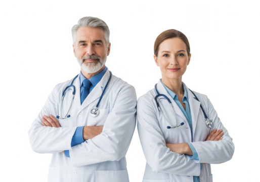 Two doctors posing isolated on transparent background