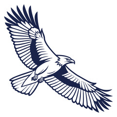 flying eagle, detailed illustration, black and white, silhouette, digital art, graphic design, vector graphics, minimalist style, geometric design, abstract wildlife art
