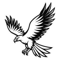 A high contrast black and white illustration of a majestic eagle with its wings outstretched, sharp talons, and a fierce, determined expression, digital art, highly detailed, intricate textures
