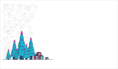 Obraz premium Whimsical teal christmas trees with gifts create festive holiday scene