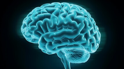 Obraz premium Glowing Blue Human Brain on Black Background