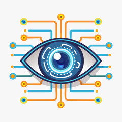 Obraz premium Digital Eye with Circuit Board Connections Representing Artificial Intelligence and Data Processing.