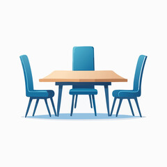 Dining Room Set with Blue Chairs and Wooden Table.
