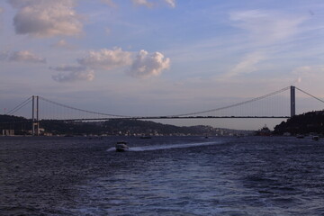 Obraz premium View of Istanbul from the Bosporus on a cloudy Golden hour 