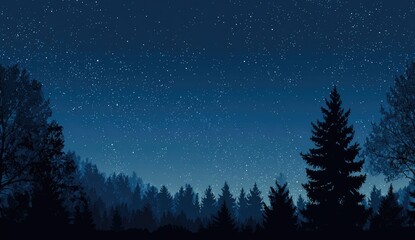 Fototapeta premium Dark forest silhouettes against a starry night sky