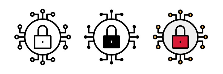 Encryption icon digital lock symbol representing data security, privacy protection, and cyber safety in technology and online networks with stroke, filled and colored concept for web design.
