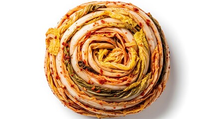 Fototapeta premium Whole cabbage kimchi in a spiral shape isolated on white background