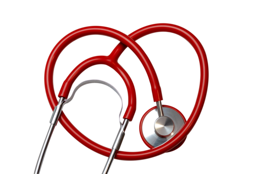 Red Stethoscope Forming Heart Shape isolated on Transparent Background Medical Healthcare Cardiology Concept, png