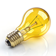Yellow-Tinted Incandescent Light Bulb with Visible Filament on Reflective Surface
