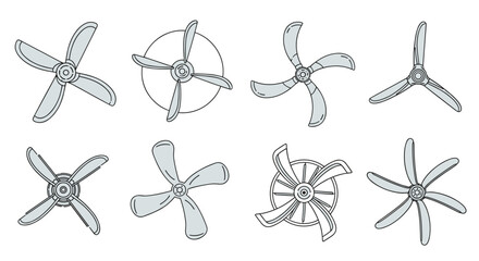 A collection of various fan blade designs and configurations for different applications.