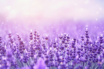 Naklejka premium Lavender fields bloom under soft sunlight during a serene morning in the countryside