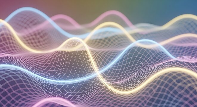 Abstract Neon Waveform Grid Background with Soft Gradient Colors. - Powered by Adobe