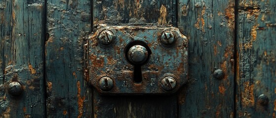 Fototapeta premium Rusty lock on weathered wooden door