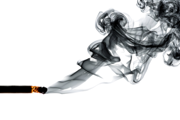 Dramatic smoke from lit cigarette on black background