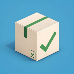 Verified Delivery Box with Green Checkmarks and Sealed Packaging on Blue Background
