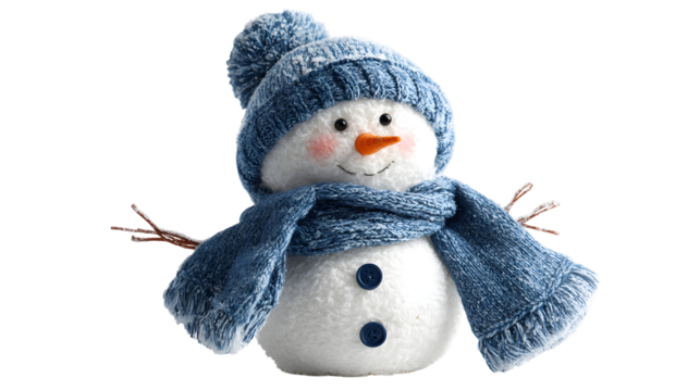 Cheerful winter snowman with three snowballs and carrot nose for christmas decoration
