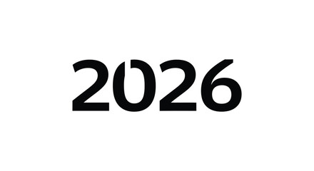 Bold black stencil silhouette of the year 2026 on a white background representing the future and upcoming events silhouette
