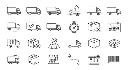 Delivery truck icons set with transparent background