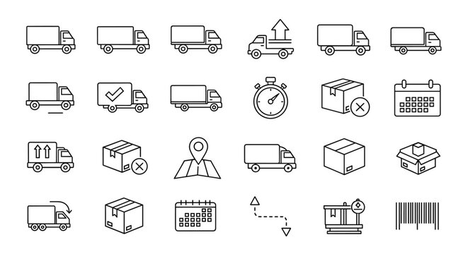 Delivery truck icons set with transparent background